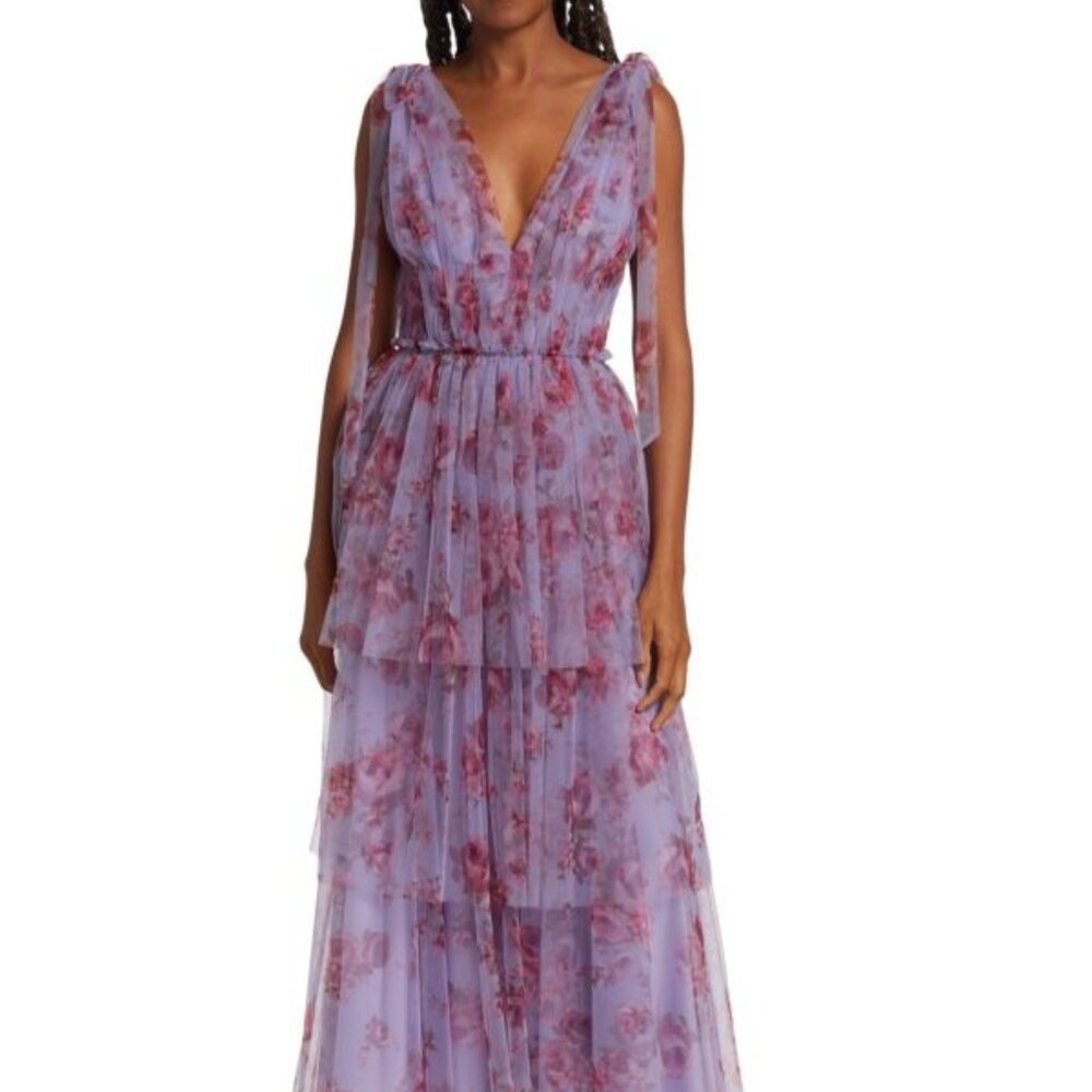 LELA ROSE Floral Tiered Tulle Midi Dress size 8